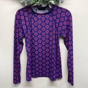 Talbots Long Sleeve Rashguard Swim Top Navy Pink Medallion 8